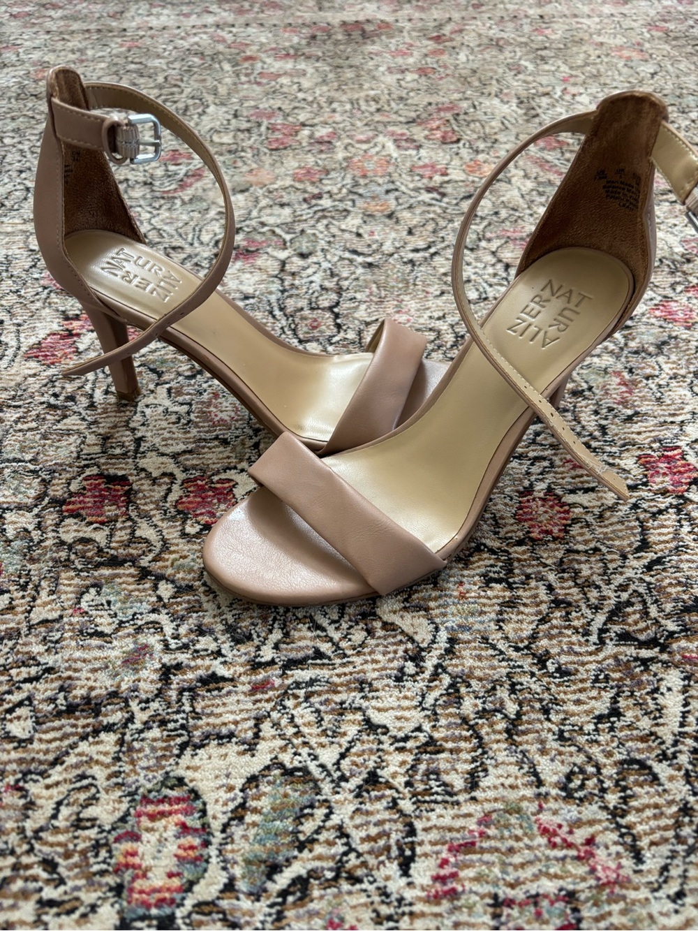 Naturalizer Blush-Tan Strappy Mid-Heel Sandals